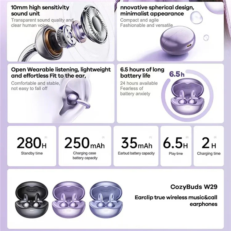 REMAX CozyBuds W29 kabellose Ohrhörer zum Aufclipsen, Bluetooth-Musikohrhörer - Blau