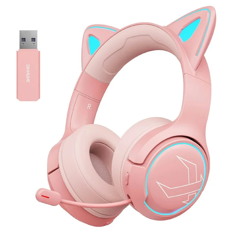 BINNUNE BW05 Cuffie da gaming con orecchie di gatto 2.4G + Bluetooth, cuffie con luce RGB e jack da 3,5 mm
