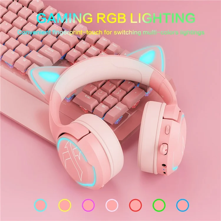 BINNUNE BW05 Cuffie da gaming con orecchie di gatto 2.4G + Bluetooth, cuffie con luce RGB e jack da 3,5 mm