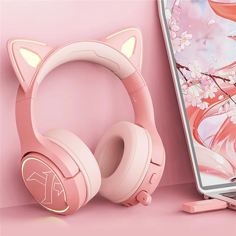 BINNUNE BW05 Cuffie da gaming con orecchie di gatto 2.4G + Bluetooth, cuffie con luce RGB e jack da 3,5 mm