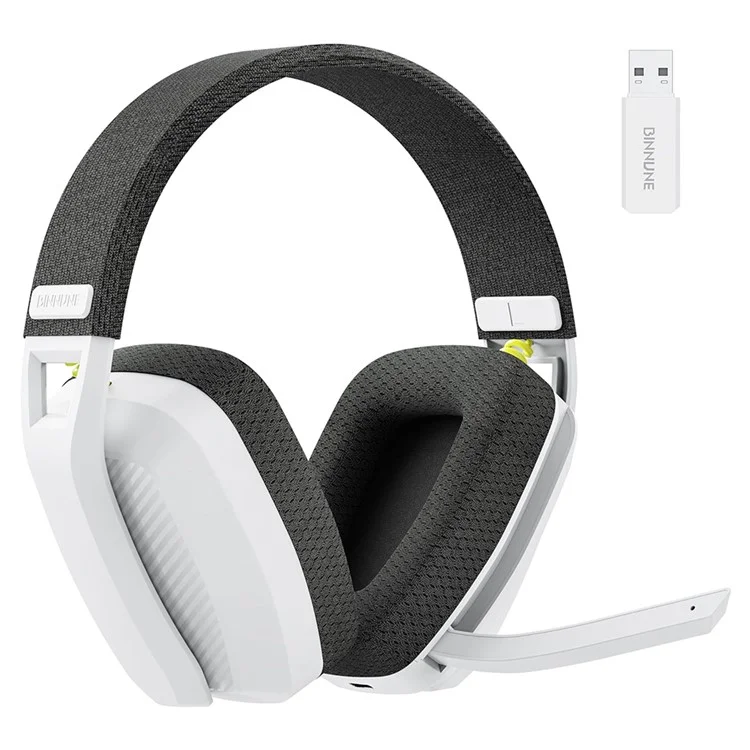 BINNUNE BW06 Bluetooth 5.3 + 2.4G Dual-Modus kabellose Gaming-Kopfhörer mit faltbarem Mikrofon - Grau+Weiß