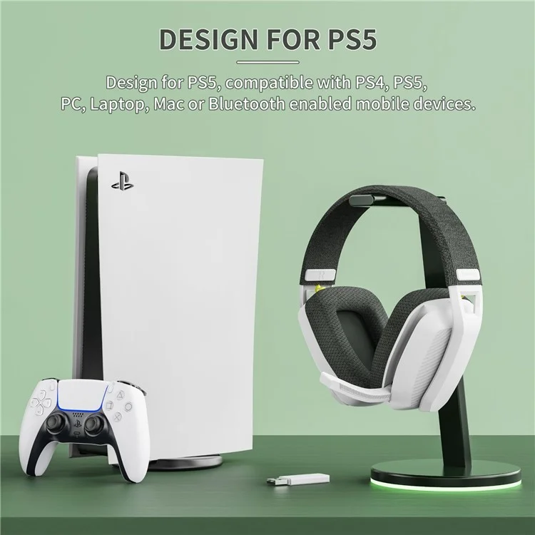 BINNUNE BW06 Bluetooth 5.3 + 2.4G Dual-Modus kabellose Gaming-Kopfhörer mit faltbarem Mikrofon - Grau+Weiß