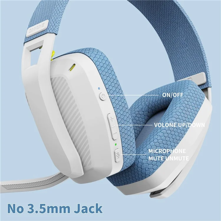 BINNUNE BW06 Bluetooth 5.3 + 2.4G Dual-Modus kabellose Gaming-Kopfhörer mit faltbarem Mikrofon - Grau+Weiß