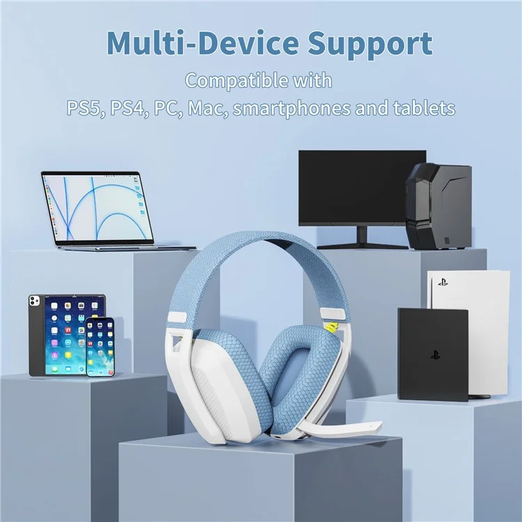 BINNUNE BW06 Bluetooth 5.3 + 2.4G Dual-Modus kabellose Gaming-Kopfhörer mit faltbarem Mikrofon - Grau+Weiß