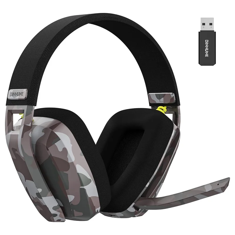 BINNUNE BW06 Bluetooth-compatible 5.3 + 2.4G Dual Mode Wireless Gaming Headset with Foldable Mic - Camouflage