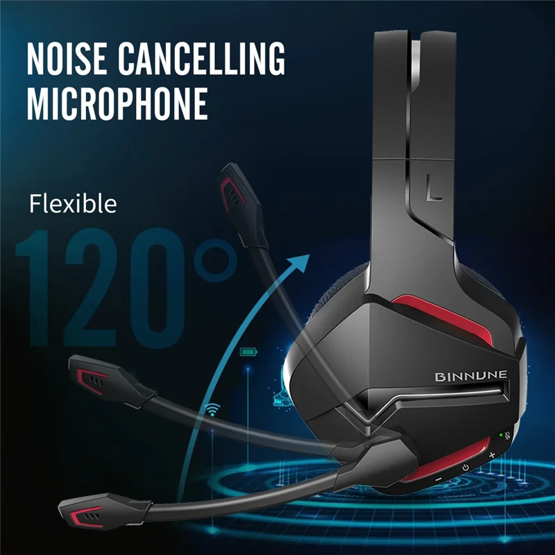 БИННУН BW01 2.4G / Bluetooth / Проводные стереонаушники с накладками для игр и музыки - Черный+Красный