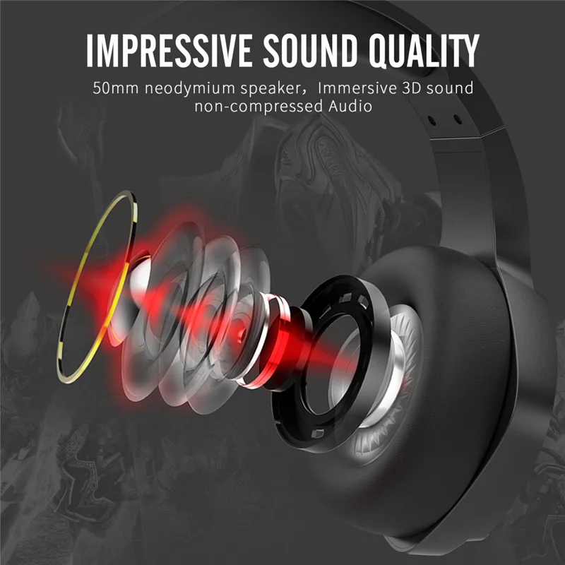 БИННУН BW01 2.4G / Bluetooth / Проводные стереонаушники с накладками для игр и музыки - Черный+Красный