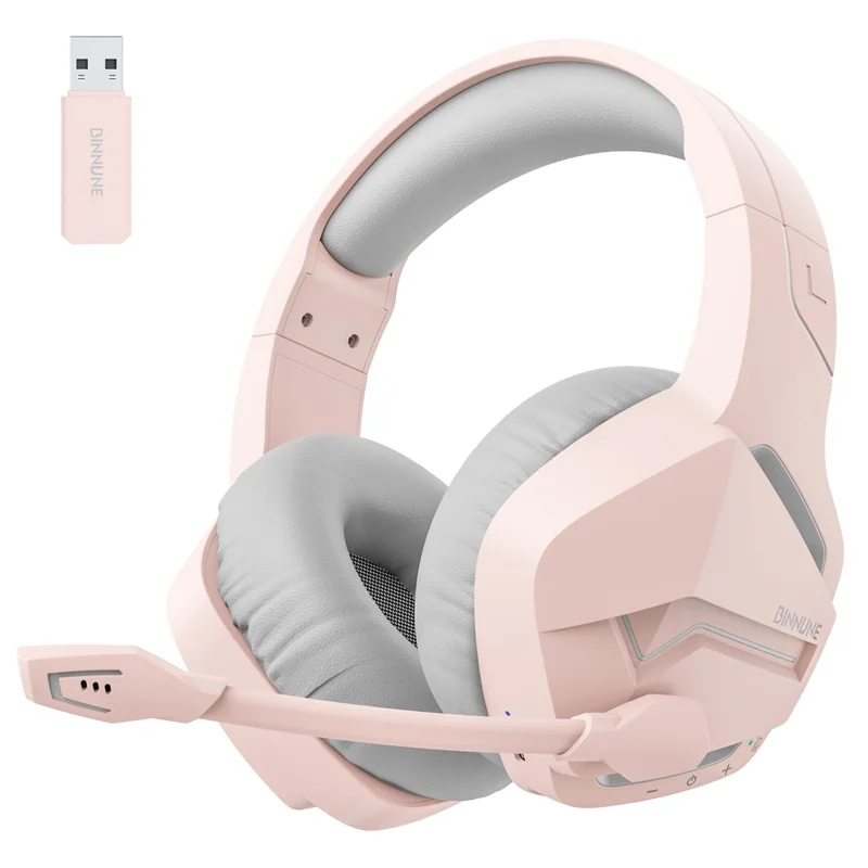Auriculares estéreo BINNUNE BW01 2.4G / Bluetooth / con cable Over-Ear para juegos y música - Rosa