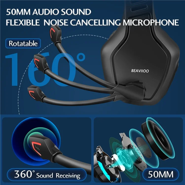 Auriculares estéreo para juegos BEAVIOO HW01 de sobre la oreja, 5.8G / Bluetooth / con cable - Rojo