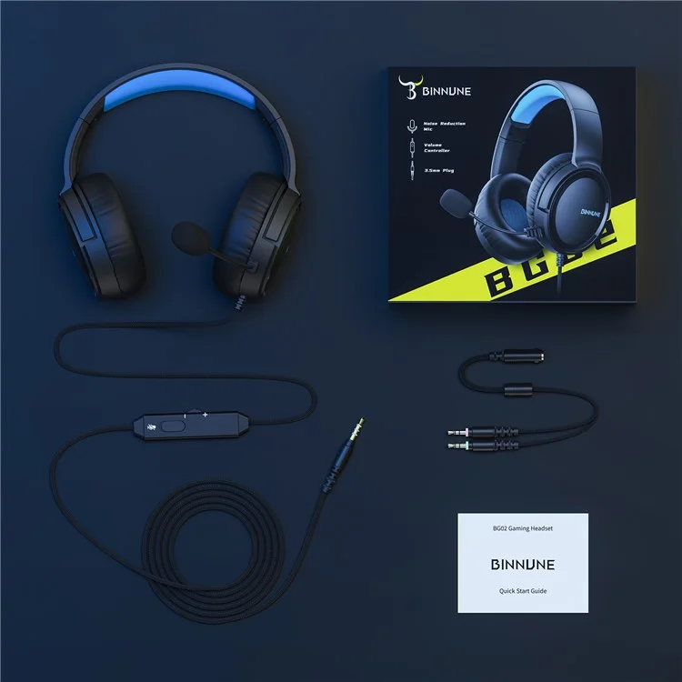 BINNUNE BG02 Gaming Headset 3.5mm Wired Headphones with Microphone For PC  /  Laptop  /  Desktop - Black  /  Blue