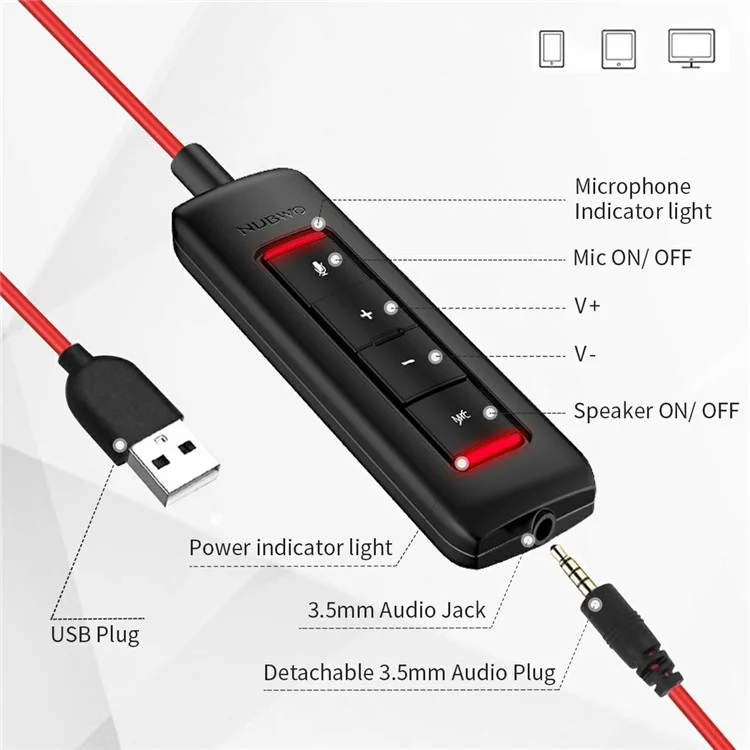 NUBWO HW01 USB Wired Headphone Calls Gaming Headset with Rotatable Microphone