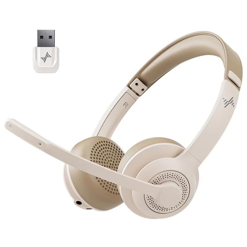 EAGLEND EH02BT+Dongle 2.4G / Bluetooth-compatible Wired Headphone Customer Service Call Center Headset - Apricot