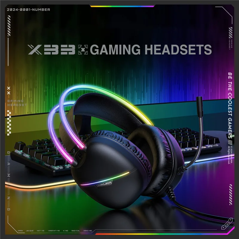 سماعة رأس للألعاب من ONIKUMA X33، سلكية بمنفذ USB وType-C، مع ميكروفون - أسود