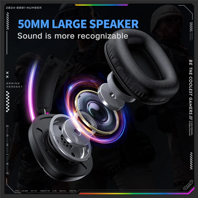 سماعة رأس للألعاب من ONIKUMA X33، سلكية بمنفذ USB وType-C، مع ميكروفون - أسود