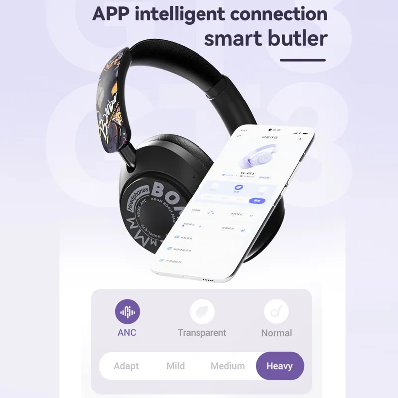 EL-GT3 Bluetooth-compatible Headphones ANC Noise Cancelling Over Ear Wireless Headset with 2.4G Receiver - Beige