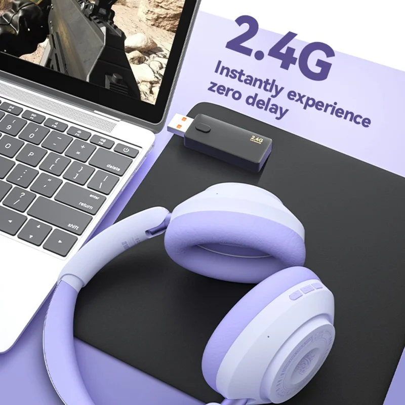 EL-GT3 Bluetooth-compatible Headphones ANC Noise Cancelling Over Ear Wireless Headset with 2.4G Receiver - Beige