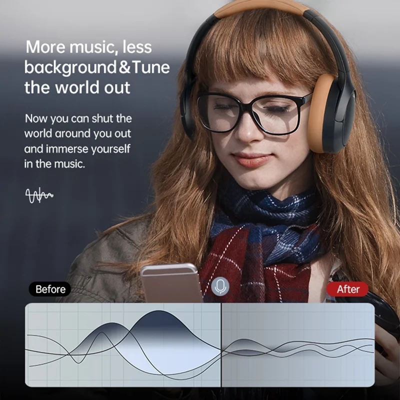 BT056 Noise Cancelling Bluetooth-compatible Headphone ANC Wireless Deep Bass Stereo Over-ear Headset - Black