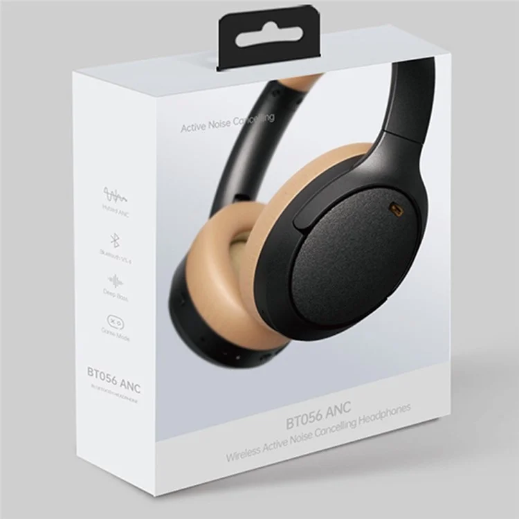 BT056 Noise Cancelling Bluetooth-compatible Headphone ANC Wireless Deep Bass Stereo Over-ear Headset - Grey+Brown