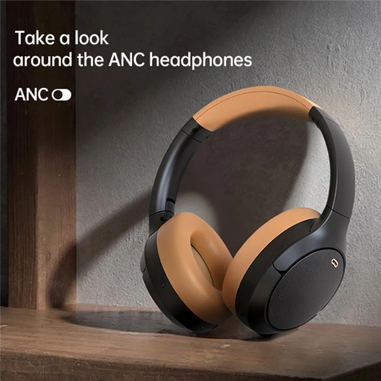 BT056 Noise Cancelling Bluetooth-compatible Headphone ANC Wireless Deep Bass Stereo Over-ear Headset - Grey+Brown