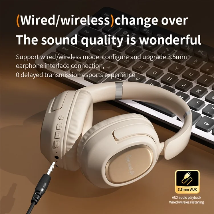 BH900 Gaming Wireless Bluetooth-compatible Headphones Hi-Fi Stereo In-Ear Noise Cancelling 40MM Driver Headset - Khaki