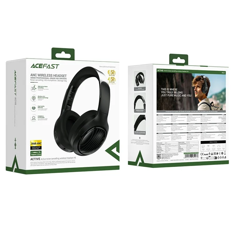 ACEFAST H5-1 Kabellose Over-Ear-Kopfhörer mit aktiver Geräuschunterdrückung Bluetooth-Headset - Schwarz
