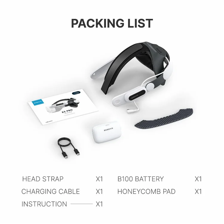 BOBOVR E3 Pro Para Meta Quest 3 / 3S Suporte de Cabeça com Bateria de 10000mAh para Headset de Realidade Virtual
