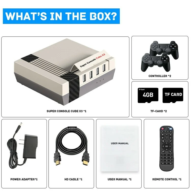 Super Console Cube X3 Console de jeux rétro multi-systèmes Boîtier TV HD avec 100 000 jeux intégrés, Gamepad, Stockage de 64 Go