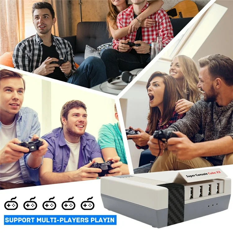 Super Console Cube X3 Retro-Spielekonsole mit drei Systemen, HD-TV-Box mit integriertem 100.000-Spiele-Katalog und Gamepad, 128 GB Speicher