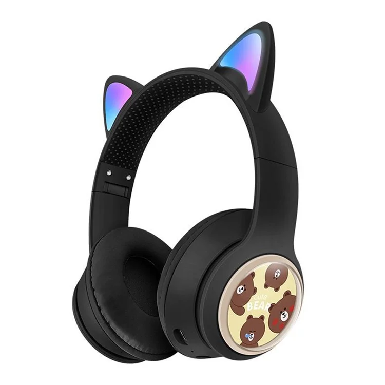 AKZ AKZ-02D Leuchtende Katzenohren Kopfhörer Bluetooth-kompatibles Wireless Deep Bass Gaming Headset - Schwarz
