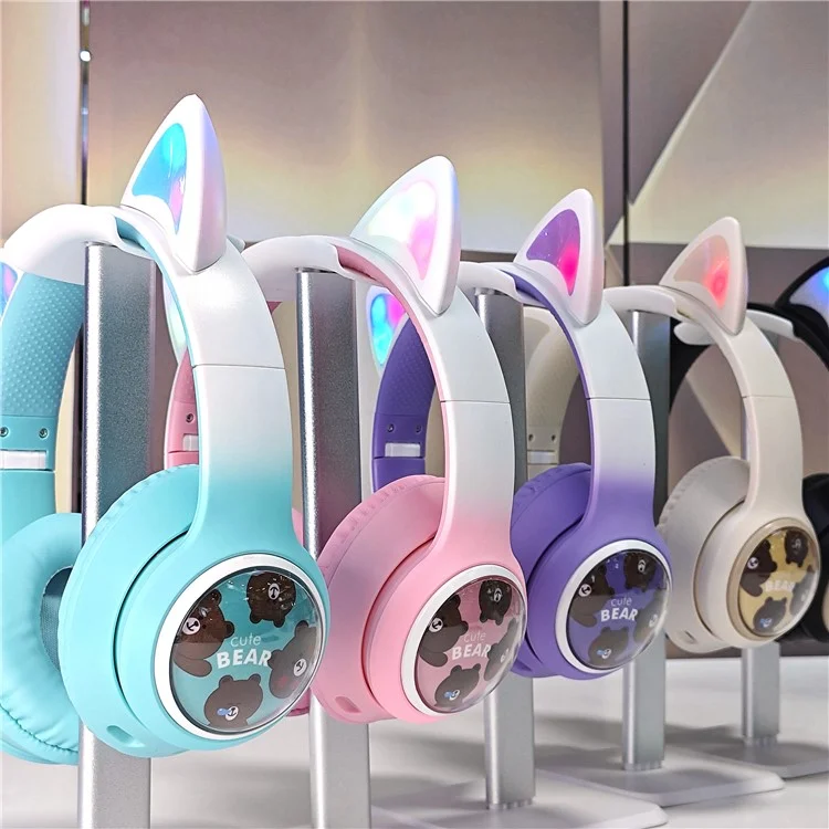 AKZ AKZ-02D Leuchtende Katzenohren Kopfhörer Bluetooth-kompatibles Wireless Deep Bass Gaming Headset - Schwarz