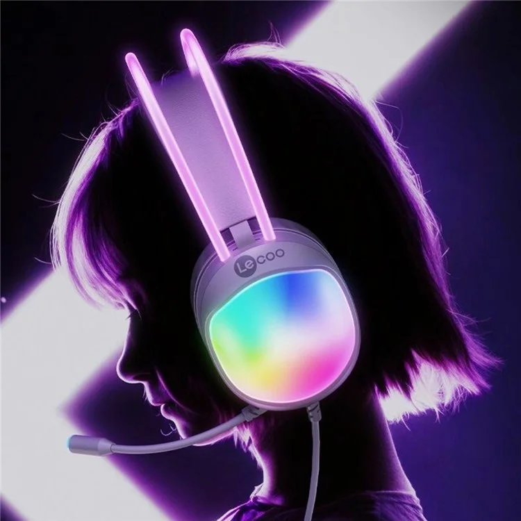 LENOVO LECOO HT410 Wired Gaming Headset LED Light USB 7.1 Surround Sound Desktop PC Headphone with Microphone - White
