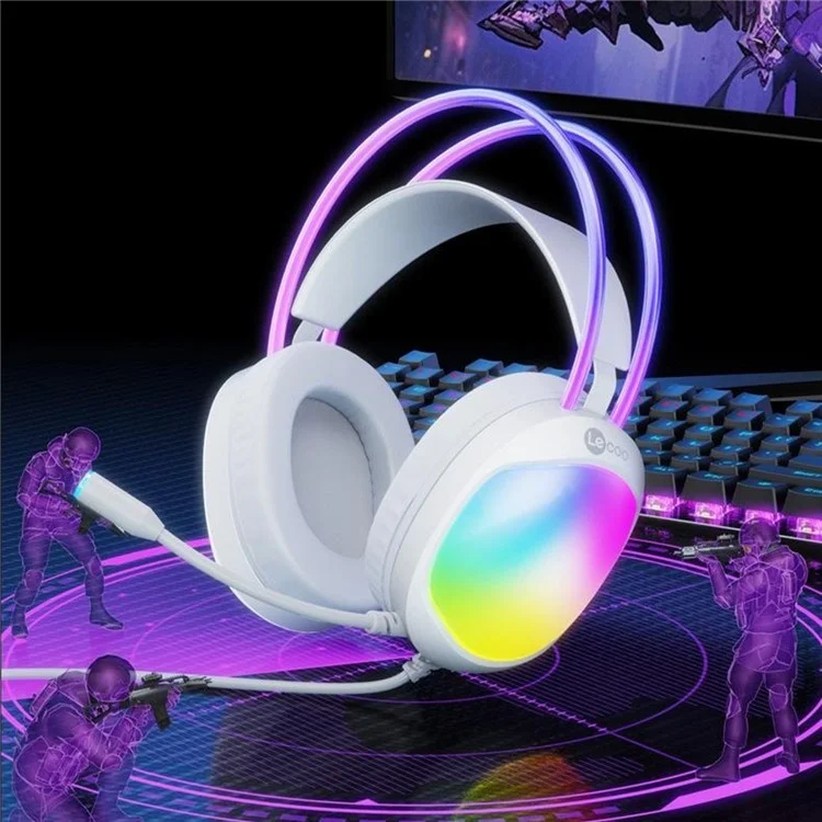 LENOVO LECOO HT410 Wired Gaming Headset LED Light USB 7.1 Surround Sound Desktop PC Headphone with Microphone - White