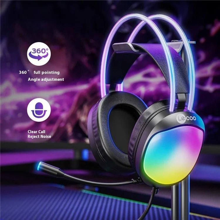 LENOVO LECOO HT410 Wired Gaming Headset LED Light USB 7.1 Surround Sound Desktop PC Headphone with Microphone - White