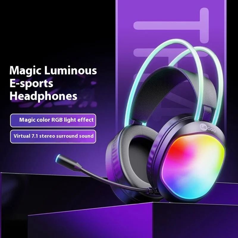 LENOVO LECOO HT410 Wired Gaming Headset LED Light USB 7.1 Surround Sound Desktop PC Headphone with Microphone - Black