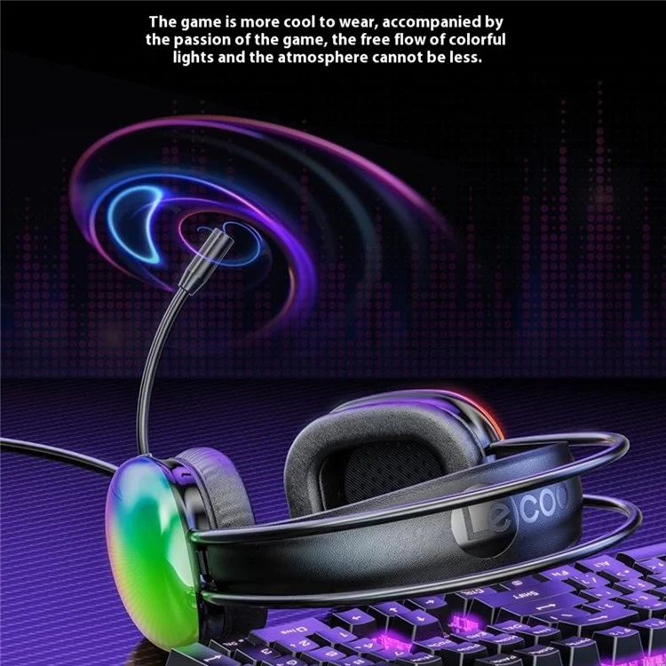 Headset Gamer com Fio LENOVO LECOO HT409 USB 7.1 com Iluminação LED, Over-Ear com Microfone - Preto