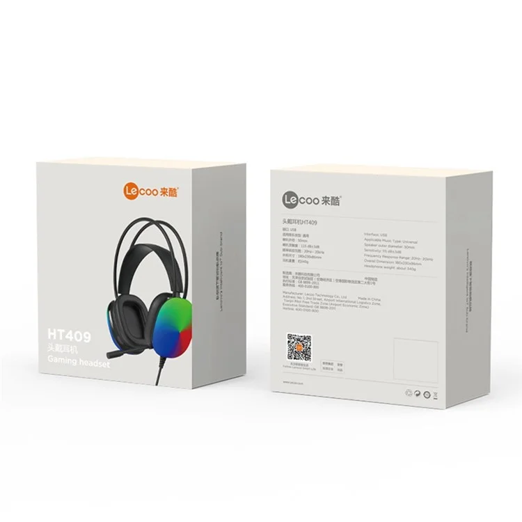 Headset Gamer com Fio LENOVO LECOO HT409 USB 7.1 com Iluminação LED, Over-Ear com Microfone - Preto