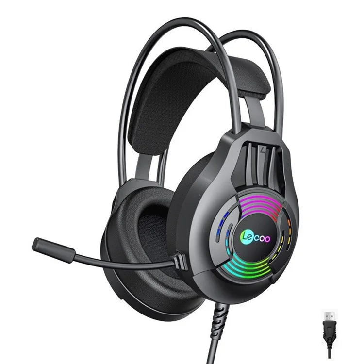 LENOVO LECOO HT406 LED Light Over-Ear Headphone Wired Gaming Headset with Microphone - USB7.1 Interface