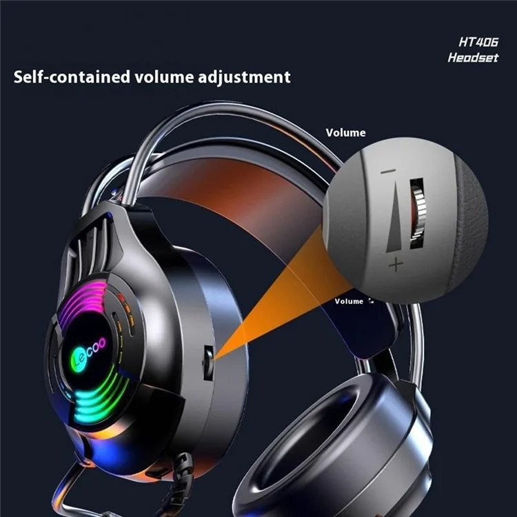 LENOVO LECOO HT406 LED Light Over-Ear Headphone Wired Gaming Headset with Microphone - USB7.1 Interface