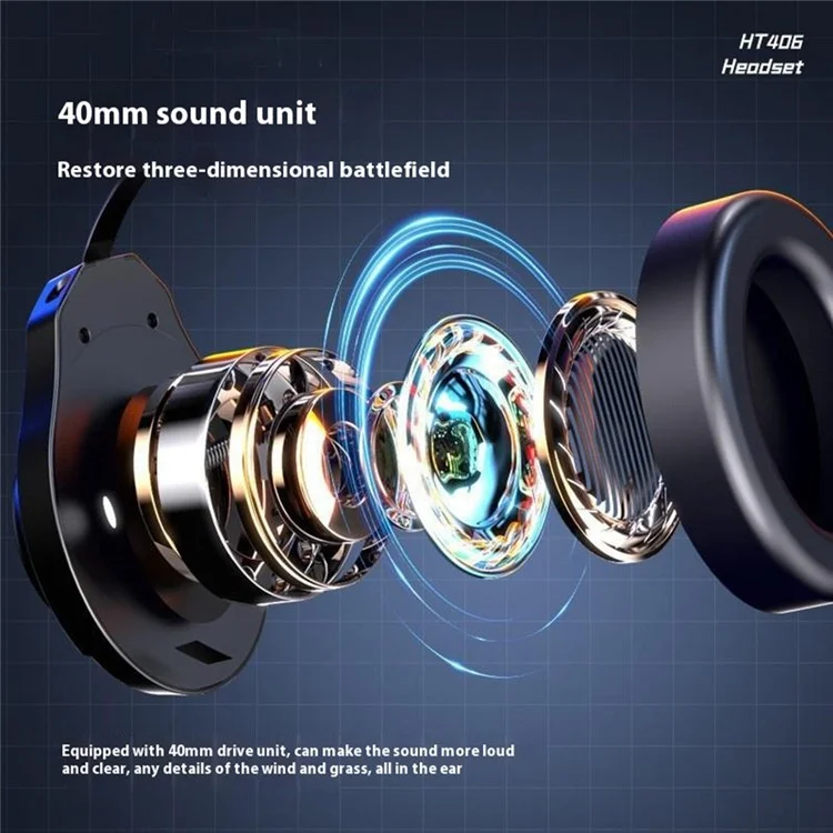 LENOVO LECOO HT406 LED Light Over-Ear Headphone Wired Gaming Headset with Microphone - USB7.1 Interface