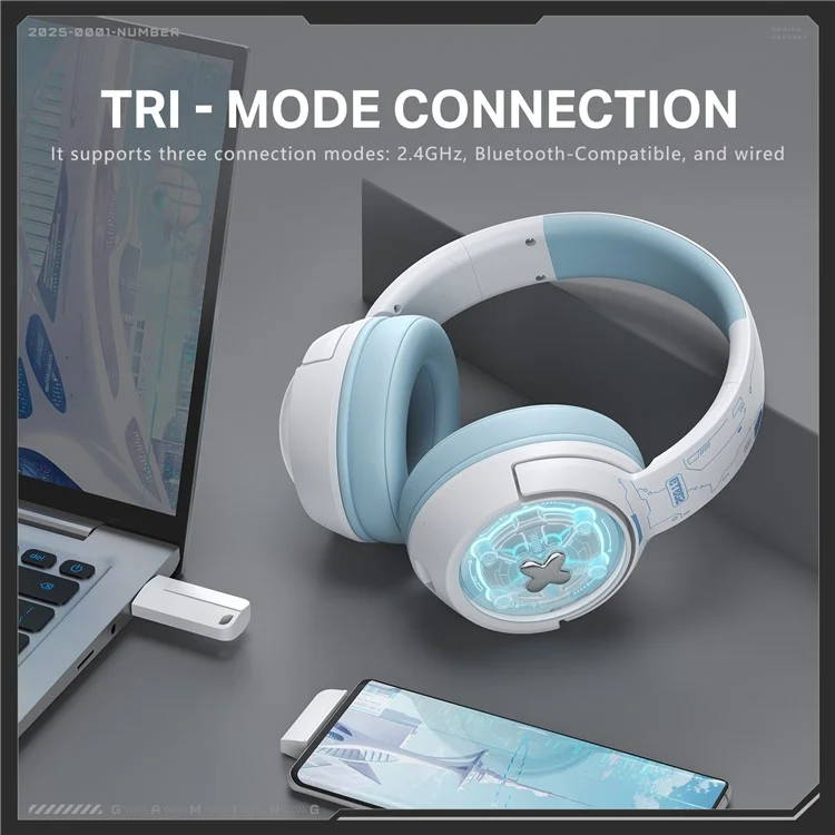 ONIKUMA GT802 Gaming-Headset mit Triple-Modus, geringer Latenz und RGB-Beleuchtung, kabelloses Headset mit USB-Empfänger - Weiß