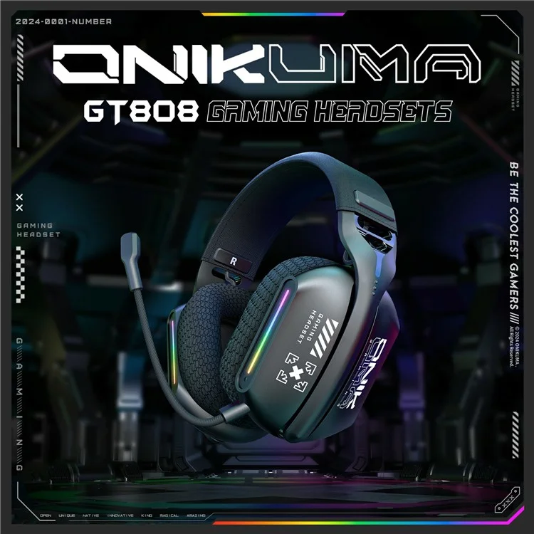 ONIKUMA GT808 Triple Mode Gaming Headset 60H Battery Life RGB Stereo Headphone for PC  /  PS5  /  Xbox