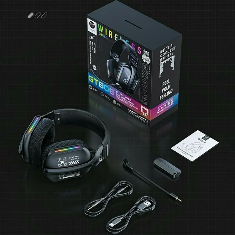 ONIKUMA GT808 Triple Mode Gaming Headset 60H Battery Life RGB Stereo Headphone for PC  /  PS5  /  Xbox