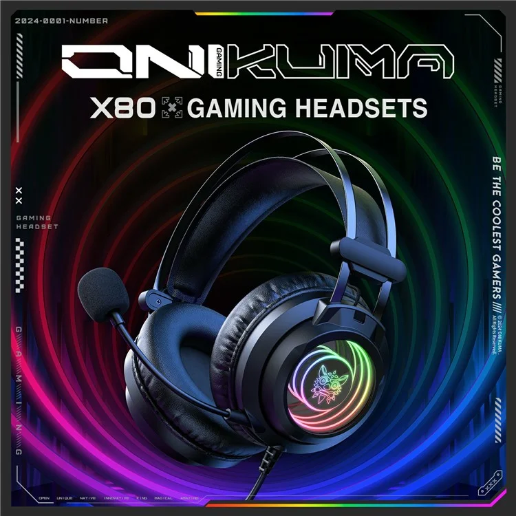 ONIKUMA X80 Игровая гарнитура с накладными наушниками 7.1 Объемный звук Драйверы 50 мм Проводные наушники USB для ПК