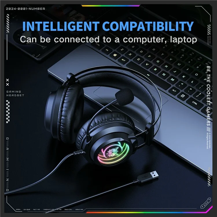 ONIKUMA X80 Игровая гарнитура с накладными наушниками 7.1 Объемный звук Драйверы 50 мм Проводные наушники USB для ПК