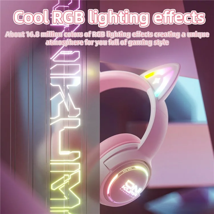 ONIKUMA GT838 Cuffie da Gaming con Orecchie di Gatto, Modalità Tripla, Luce RGB, Wireless Over-Ear con Microfono - Rosa