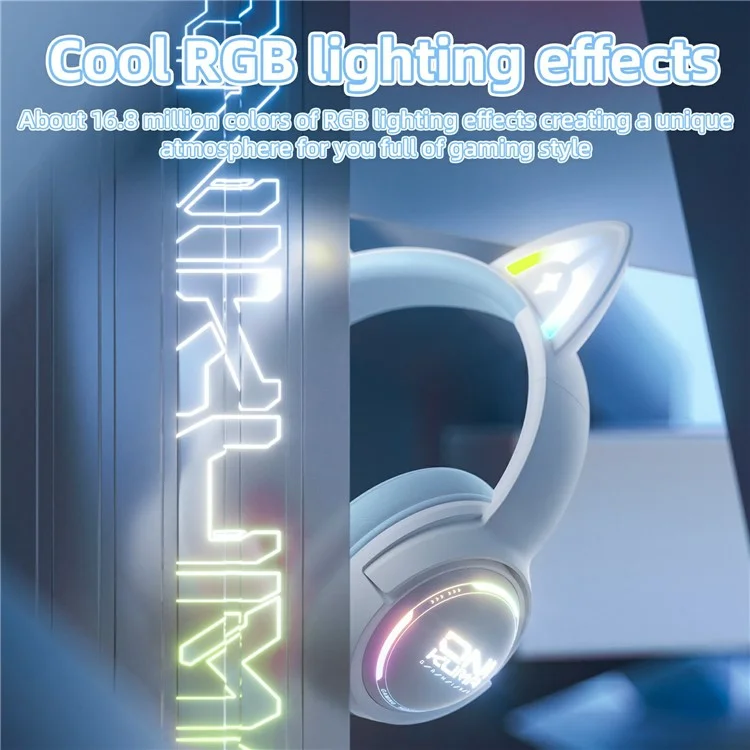 ONIKUMA GT838 Cat Ear Gaming Headset Triple Mode RGB Light Wireless Over-Ear Headphone with Mic - Blue