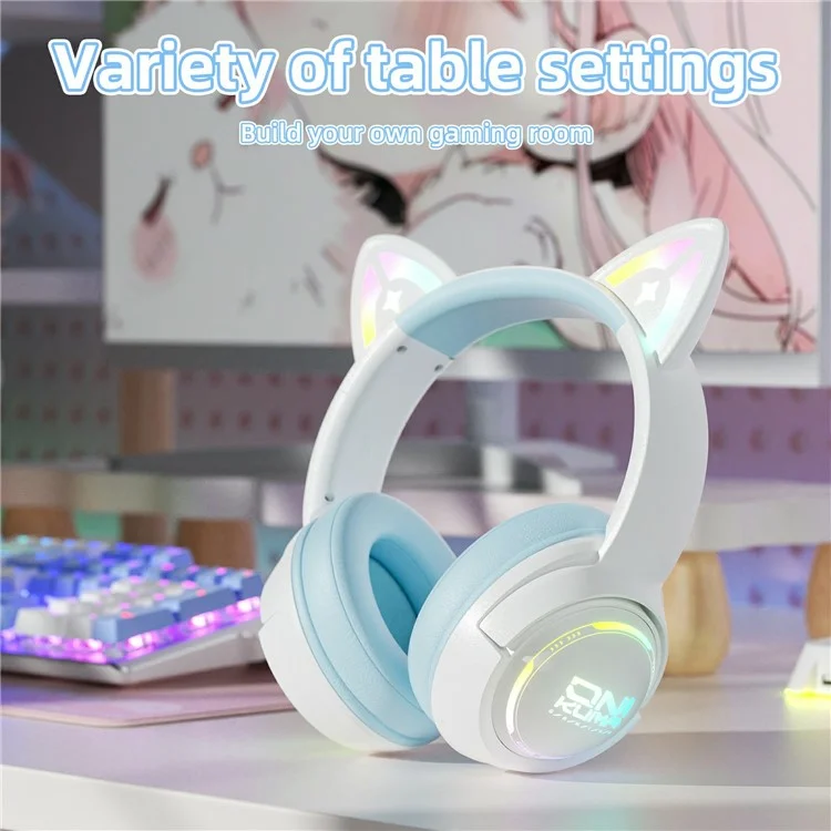 ONIKUMA GT838 Cat Ear Gaming Headset Triple Mode RGB Light Wireless Over-Ear Headphone with Mic - Blue