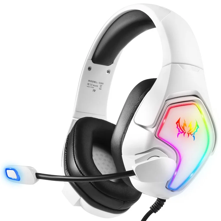 KOTION EACH G3000 For PS4 / PS5 / PC Gaming Headset RGB Light Wired Headphone with Splitter Cable - White