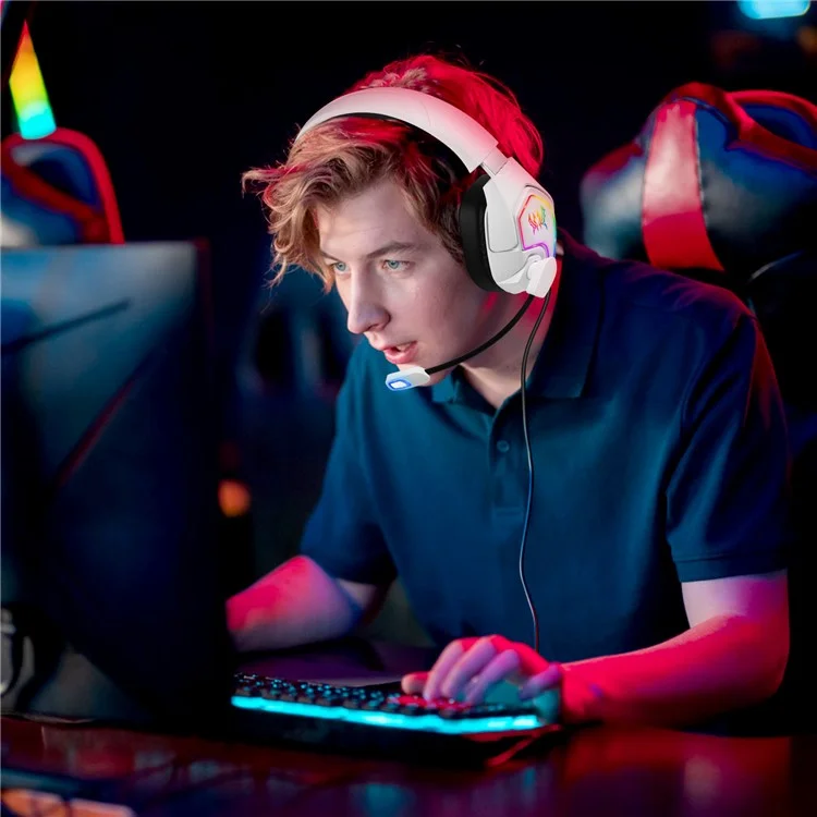 KOTION EACH G3000 For PS4 / PS5 / PC Gaming Headset RGB Light Wired Headphone with Splitter Cable - White