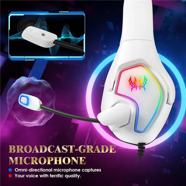 KOTION EACH G3000 For PS4 / PS5 / PC Gaming Headset RGB Light Wired Headphone with Splitter Cable - White